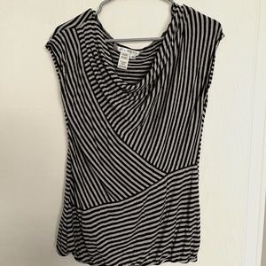 Max Studio Tan Black Striped Asymmetrical Top Medium